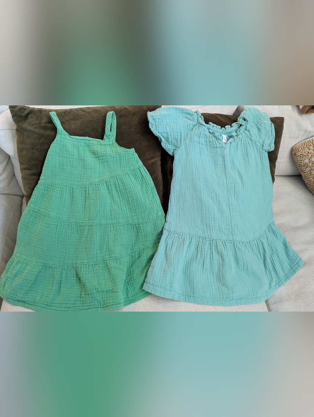 GAP Girls' Green Mix Tiered & Ruffle Cotton Dresses